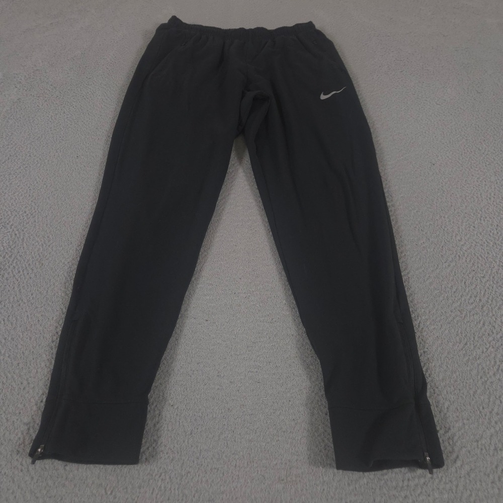 Nike Pants Mens Large Black Dri-FIT Woven Running Track Tapered Leg Zip Ankle - Picture 1 of 10